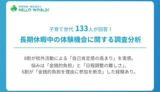 子育て世代133人が回答、長期休暇の体験機会に関する調査分析